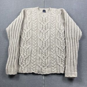 Vintage Gap Sweater Mens‎ Large Beige Wool Crewneck Pullover Cable Knit Jumper